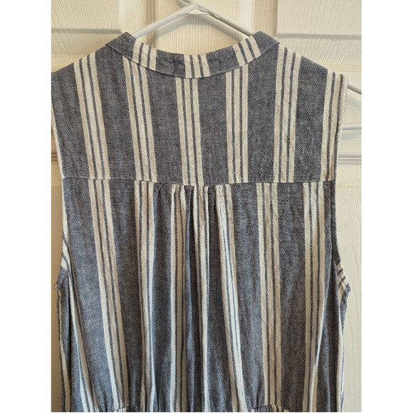 Kelly Renee Romper Women Lrg Gray Wht Striped Button Up Sleeveless Shorts Linen - Picture 7 of 9